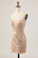 Load image into Gallery viewer, Sparkly Champagne Floral Short Tight Homecoming Dress with Beading