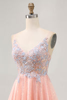 Load image into Gallery viewer, Blush and Blue Appliqued Sparkly Short Homecoming Dress with Sequins