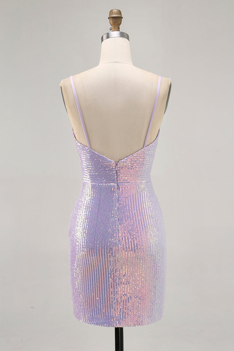Load image into Gallery viewer, Sparkly Lilac Sequin Backless Tight Short Homecoming Dress