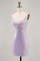 Load image into Gallery viewer, Sparkly Lilac Sequin Backless Tight Short Homecoming Dress