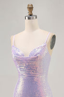 Load image into Gallery viewer, Sparkly Lilac Sequin Backless Tight Short Homecoming Dress