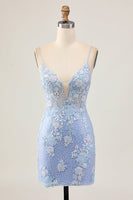Load image into Gallery viewer, Sparkly Light Blue Corset Floral Short Tight Homecoming Dress with Appliques
