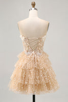 Load image into Gallery viewer, Sparkly Champagne Floral Polka Dots Corset Short Homecoming Dress