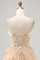 Load image into Gallery viewer, Sparkly Champagne Floral Polka Dots Corset Short Homecoming Dress