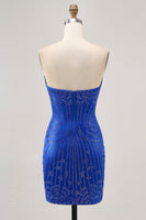 Load image into Gallery viewer, Sparkly Royal Blue Satin Tight Short Homecoming Dress with Beading