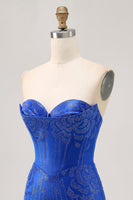 Load image into Gallery viewer, Sparkly Royal Blue Satin Tight Short Homecoming Dress with Beading