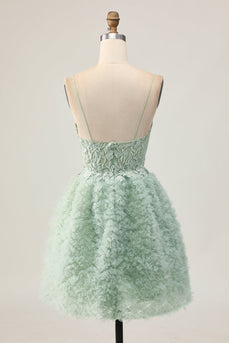Sage Green Ruffled Corset Short Homecoming Dress with Lace