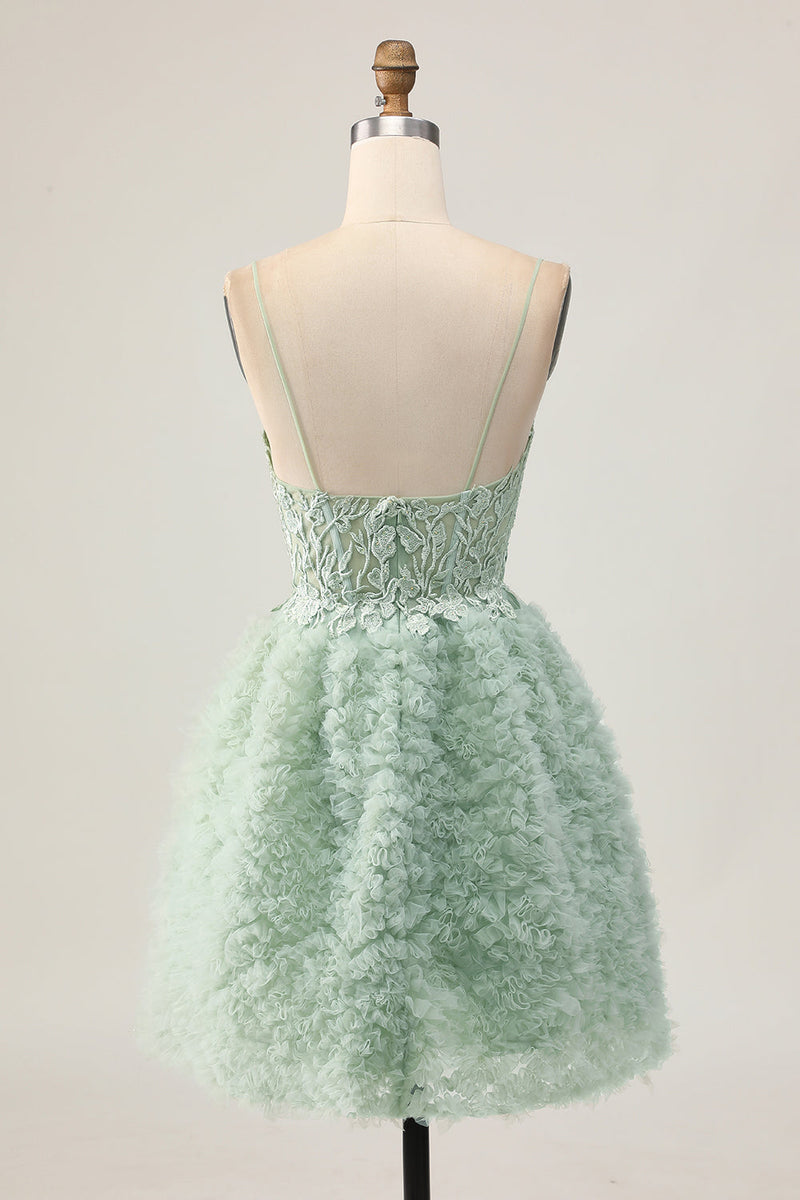 Load image into Gallery viewer, Sage Green Ruffled Corset Short Homecoming Dress with Lace