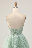 Load image into Gallery viewer, Sage Green Ruffled Corset Short Homecoming Dress with Lace
