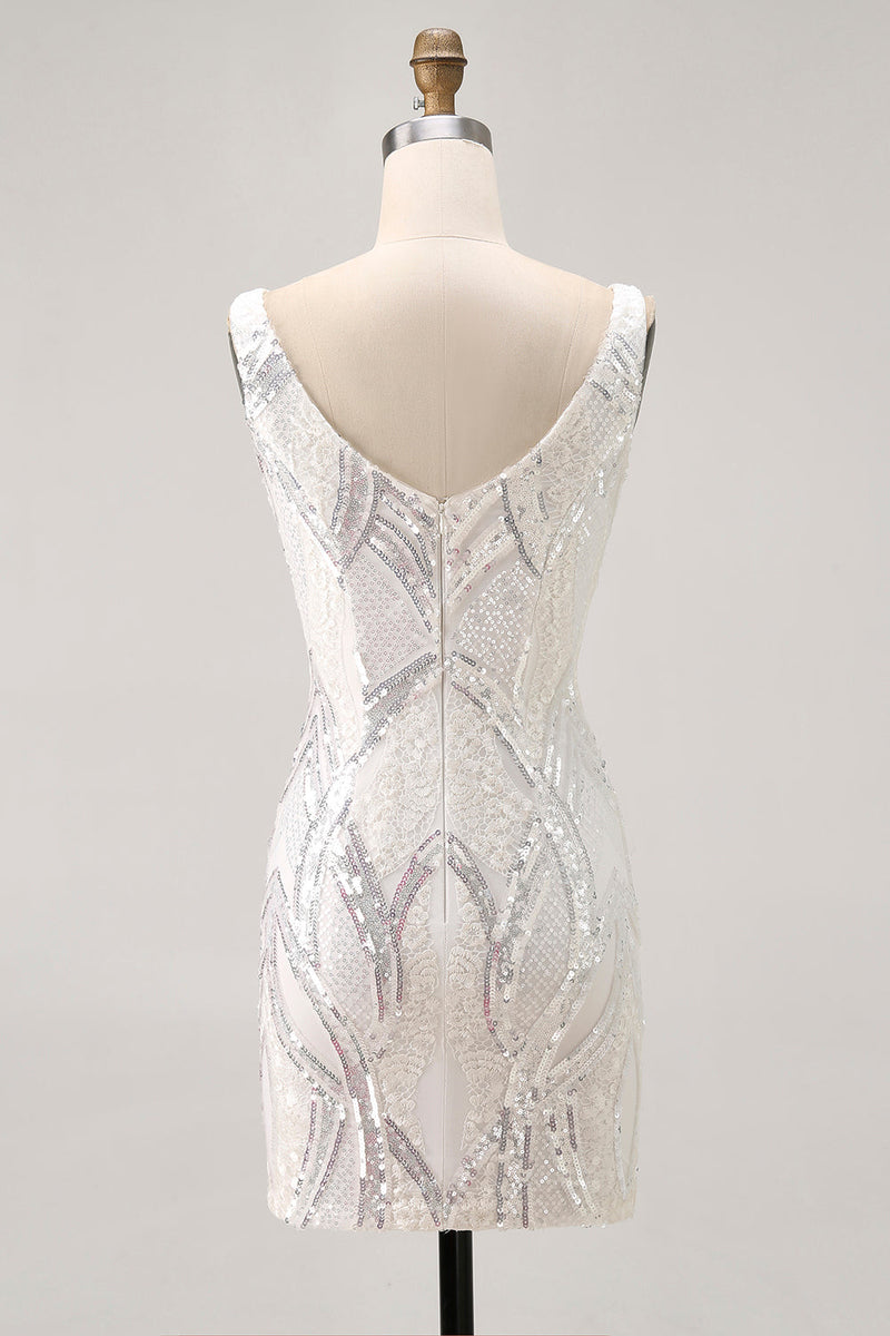 Load image into Gallery viewer, Sparkly White Tight V-Neck Short Homecoming Dress with Sequins