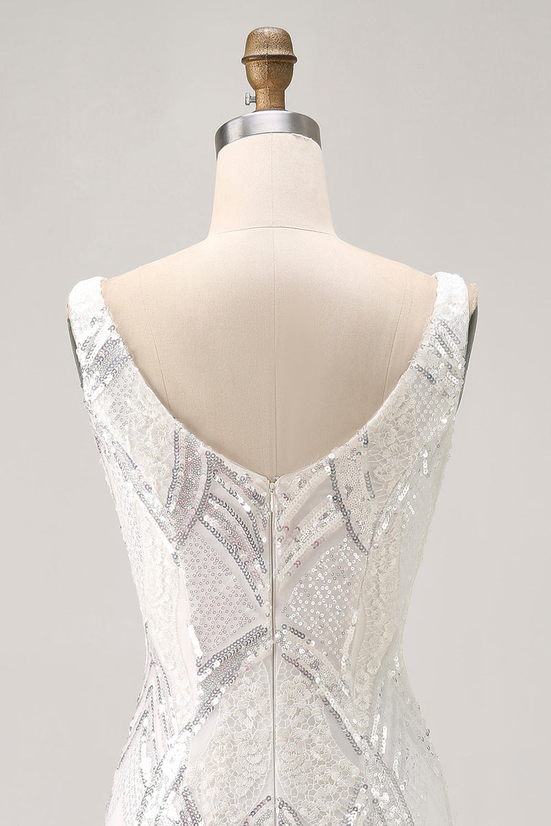 Load image into Gallery viewer, Sparkly White Tight V-Neck Short Homecoming Dress with Sequins