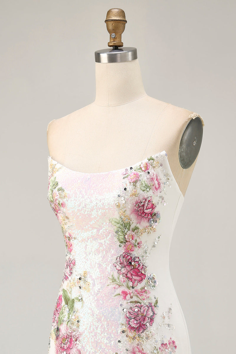 Load image into Gallery viewer, Sparkly White Floral Tight Sequined Short Homecoming Dress