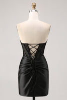 Load image into Gallery viewer, Pink Strapless Short Corset Satin Ruched Homecoming Dress