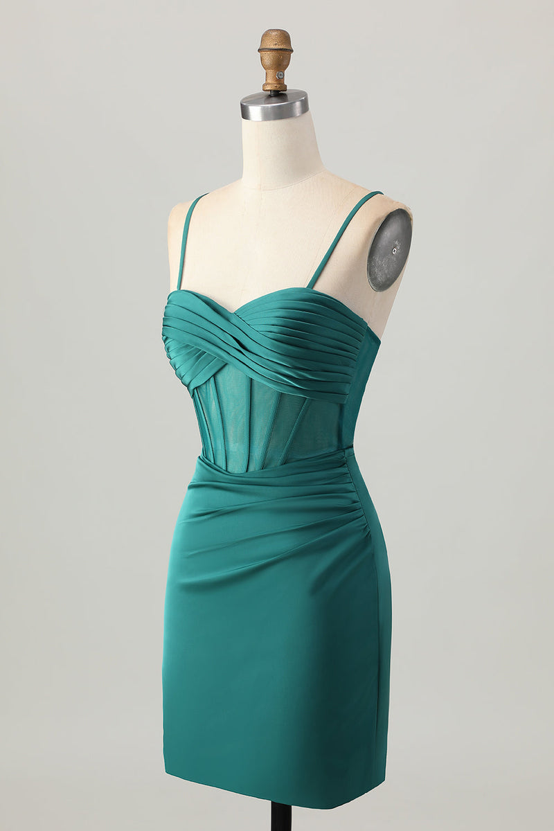 Load image into Gallery viewer, Dark Green Satin Tight Short Corset Homecoming Dress