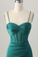 Load image into Gallery viewer, Dark Green Satin Tight Short Corset Homecoming Dress