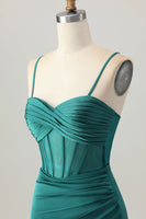 Load image into Gallery viewer, Dark Green Satin Tight Short Corset Homecoming Dress