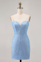 Load image into Gallery viewer, Sparkly Blue Tight Strapless Short Corset Homecoming Dress with Sequins