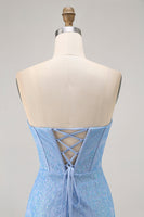 Load image into Gallery viewer, Sparkly Blue Tight Strapless Short Corset Homecoming Dress with Sequins