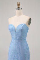Load image into Gallery viewer, Sparkly Blue Tight Strapless Short Corset Homecoming Dress with Sequins