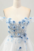 Load image into Gallery viewer, Sparkly Floral White Blue A Line Short Corset Homecoming Dress with Beading