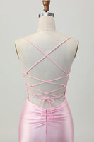 Load image into Gallery viewer, Blush Pink Satin Ruched Tight Spaghetti Straps Short Homecoming Dress