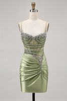 Load image into Gallery viewer, Sparkly Sage Green Tight Beaded Short Corset Homecoming Dress