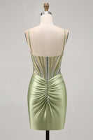 Load image into Gallery viewer, Sparkly Sage Green Tight Beaded Short Corset Homecoming Dress