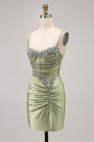 Load image into Gallery viewer, Sparkly Sage Green Tight Beaded Short Corset Homecoming Dress