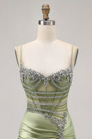 Load image into Gallery viewer, Sparkly Sage Green Tight Beaded Short Corset Homecoming Dress