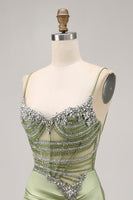 Load image into Gallery viewer, Sparkly Sage Green Tight Beaded Short Corset Homecoming Dress