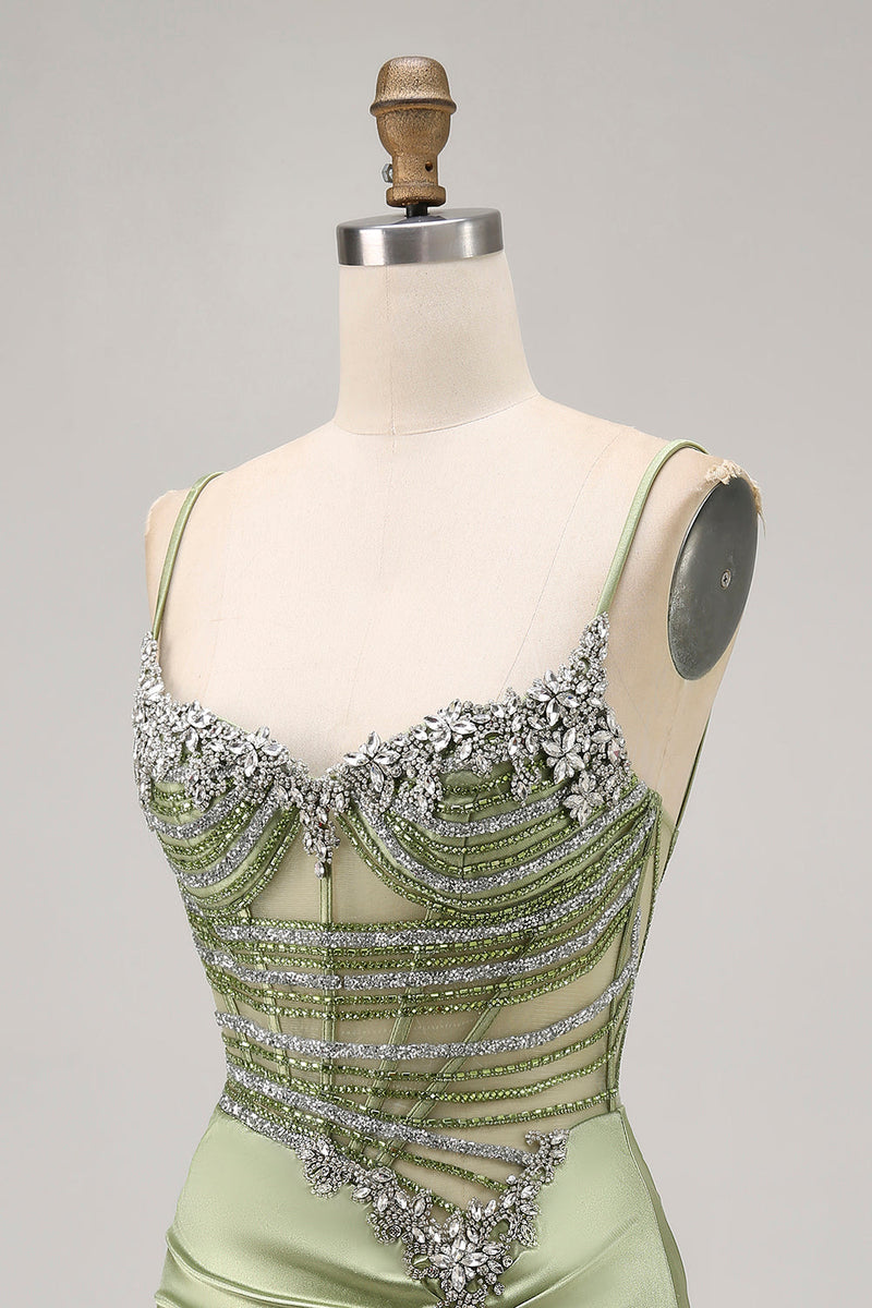 Load image into Gallery viewer, Sparkly Sage Green Tight Beaded Short Corset Homecoming Dress