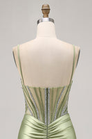 Load image into Gallery viewer, Sparkly Sage Green Tight Beaded Short Corset Homecoming Dress