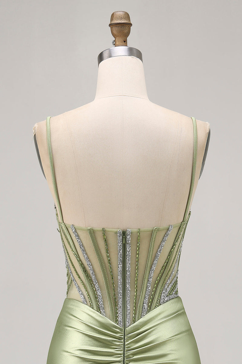 Load image into Gallery viewer, Sparkly Sage Green Tight Beaded Short Corset Homecoming Dress