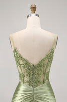 Load image into Gallery viewer, Sparkly Green Satin Tight Short Corset  Homecoming Dress with Beading