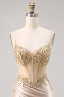 Load image into Gallery viewer, Sparkly Champagne Lace Short Corset Tight Homecoming Dress