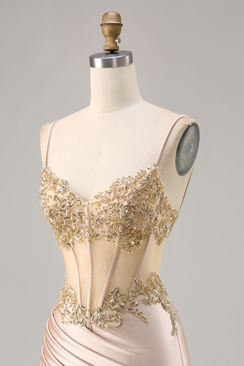 Load image into Gallery viewer, Sparkly Champagne Lace Short Corset Tight Homecoming Dress