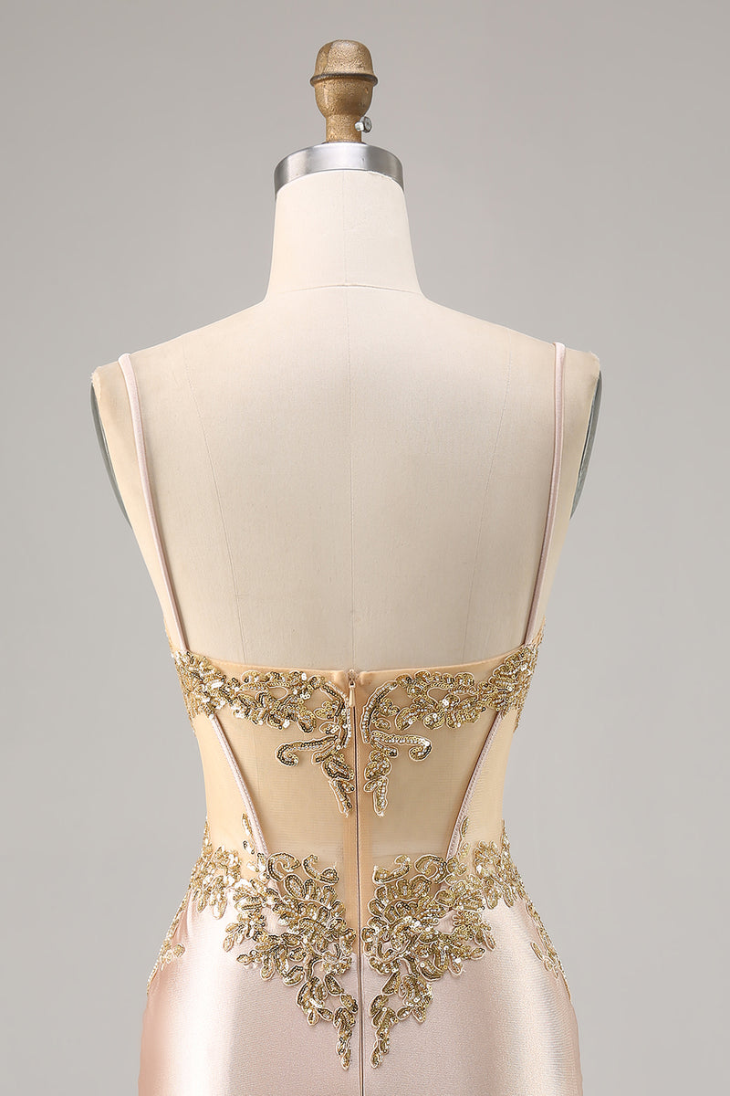 Load image into Gallery viewer, Sparkly Champagne Lace Short Corset Tight Homecoming Dress