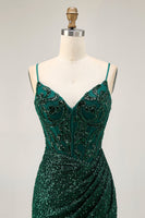 Load image into Gallery viewer, Sparkly Dark Green Sequins V-Neck Short Corset Homecoming Dress
