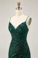 Load image into Gallery viewer, Sparkly Dark Green Sequins V-Neck Short Corset Homecoming Dress