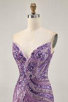 Load image into Gallery viewer, Sparkly Purple Beaded Tight Strapless Short Homecoming Dress