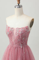 Load image into Gallery viewer, Sparkly Dusty Rose Tulle Tiered Short Corset Homecoming Dress with Beading