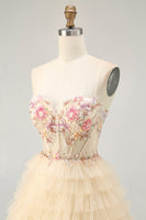 Load image into Gallery viewer, Floral Apricot Short Corset Tiered Homecoming Dress with Ruffles
