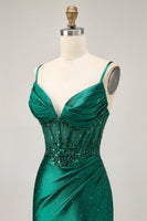Load image into Gallery viewer, Sparkly Dark Green Satin Corset Short Tight Homecoming Dress with Beading