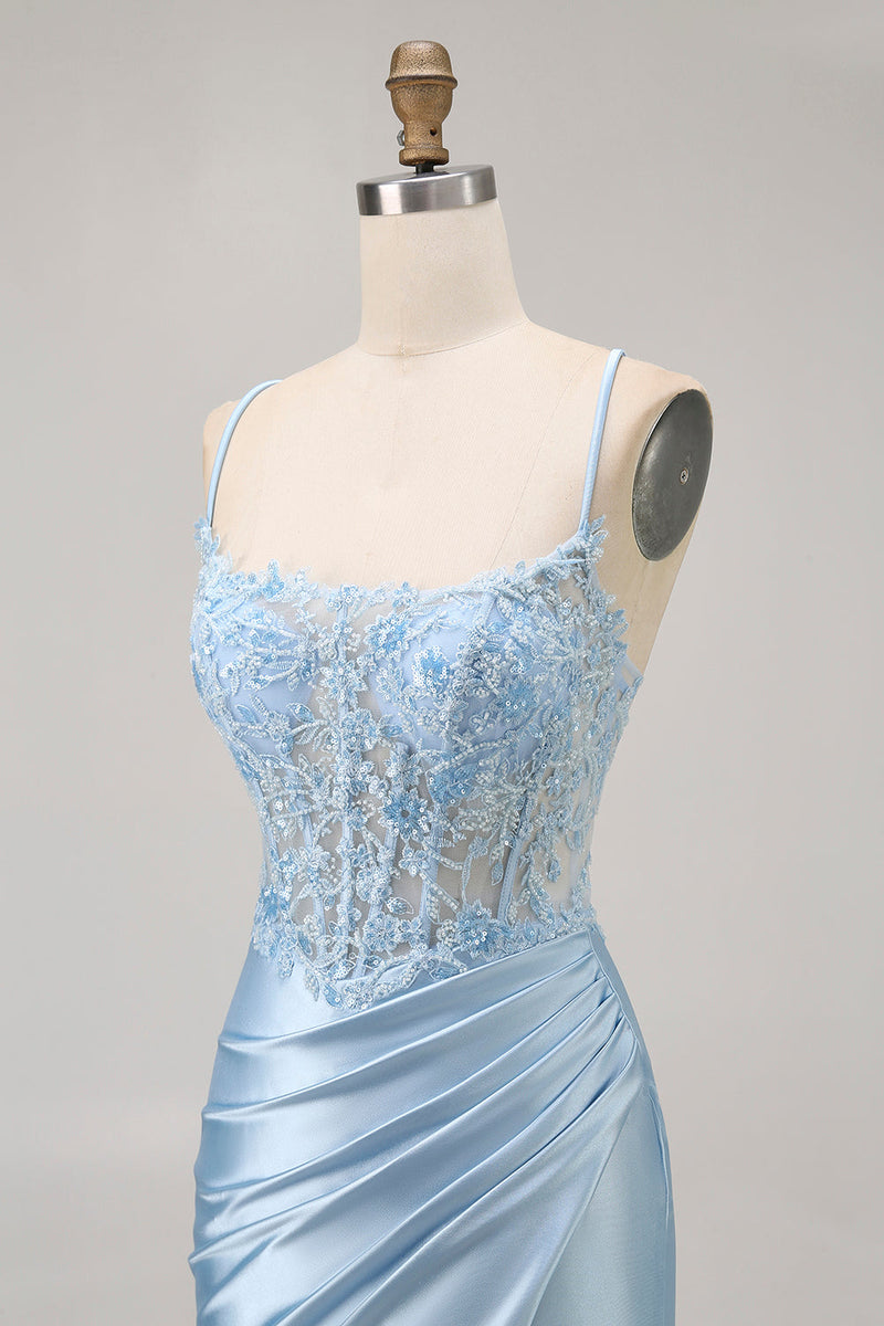 Load image into Gallery viewer, Sparkly Blue Satin Tight Short Corset Homecoming Dress with Lace