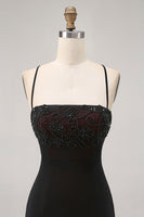 Load image into Gallery viewer, Black Tight Spaghetti Straps Short Homecoming Dress with Beading