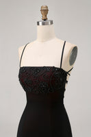 Load image into Gallery viewer, Black Tight Spaghetti Straps Short Homecoming Dress with Beading