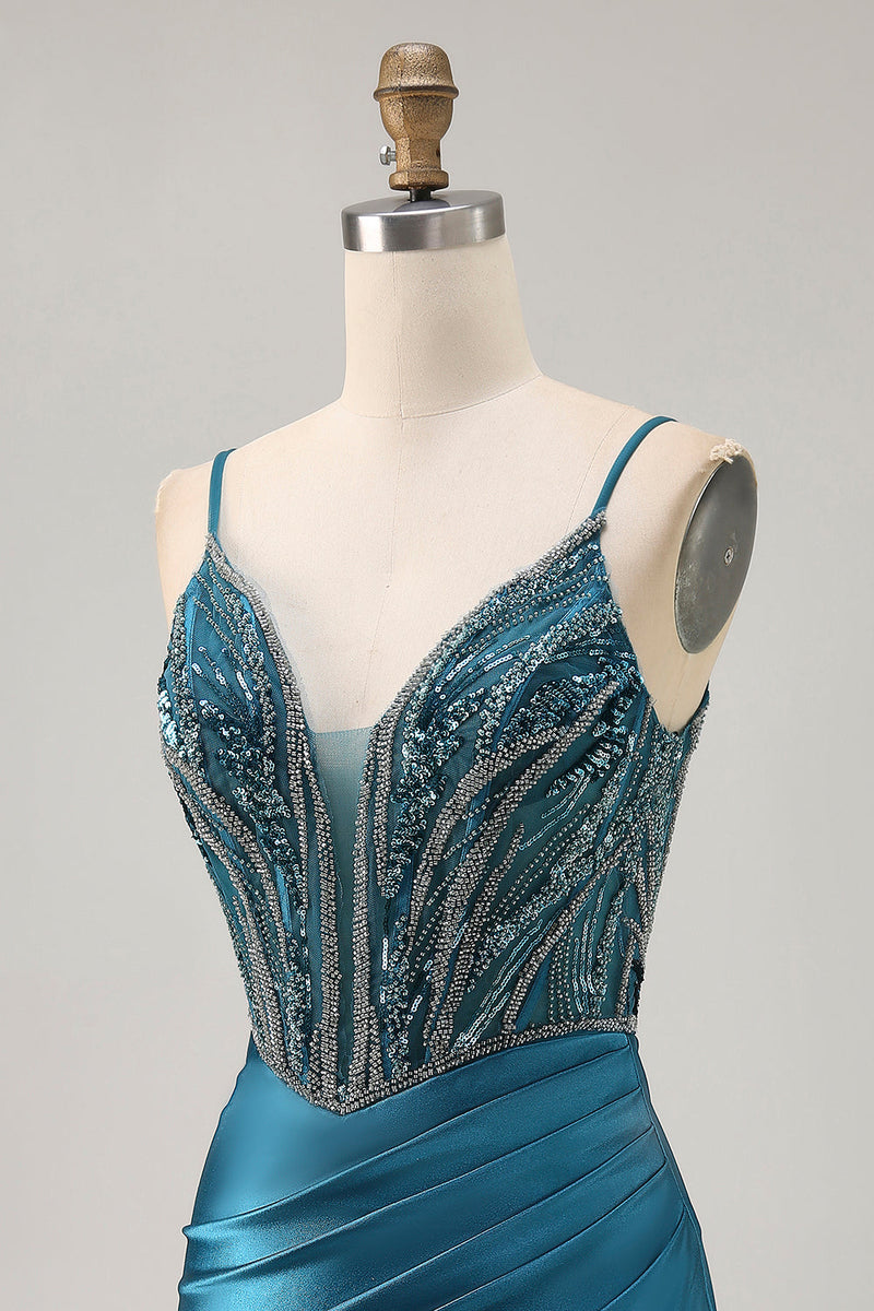 Load image into Gallery viewer, Sparkly Peacock Blue Corset Short Tight Homecoming Dress with Beading