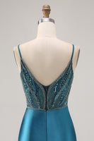 Load image into Gallery viewer, Sparkly Peacock Blue Corset Short Tight Homecoming Dress with Beading