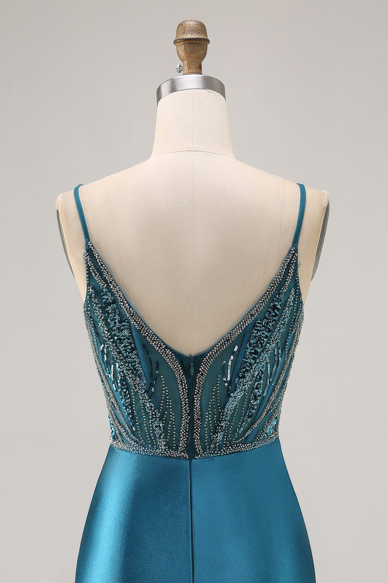 Load image into Gallery viewer, Sparkly Peacock Blue Corset Short Tight Homecoming Dress with Beading