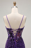 Load image into Gallery viewer, Sparkly Dark Purple Tight Short Corset Homecoming Dress with Sequins